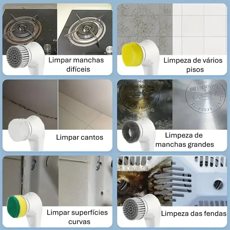 Escova Elétrica de Limpeza Multifuncional 5 em 1