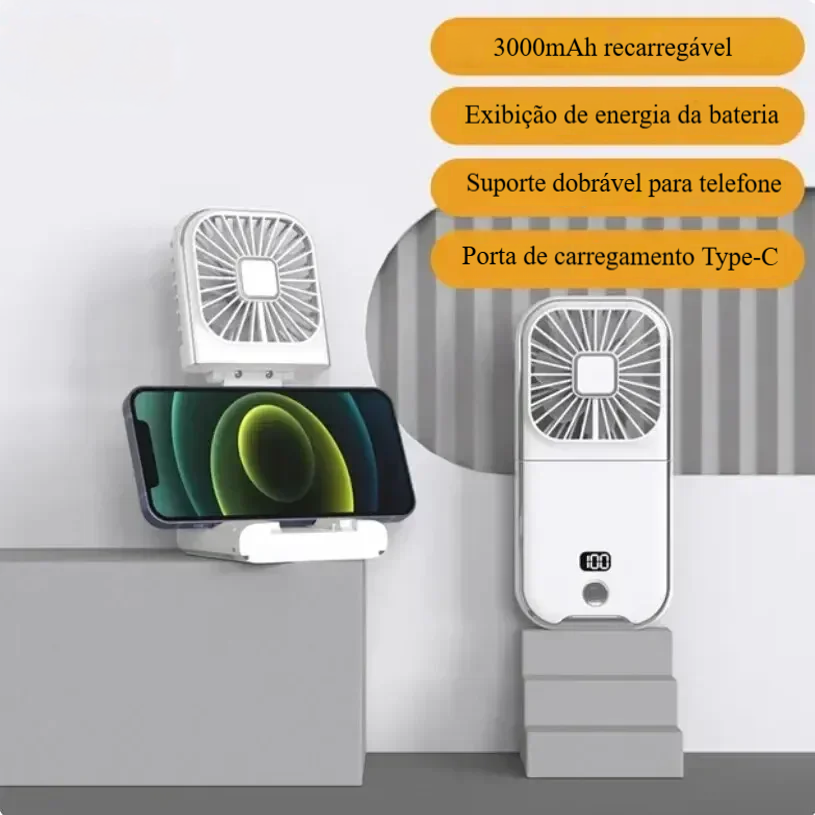 🌀 Ventoinha Portátil 3 em 1 – Dobrável, Recarrregável e Ultra-Leve