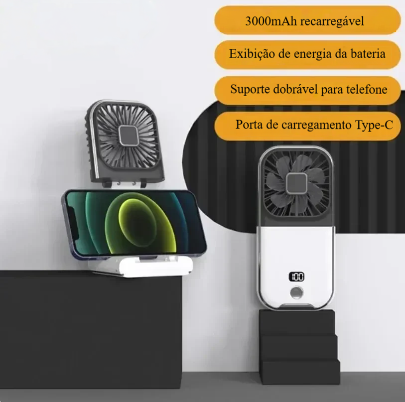 🌀 Ventoinha Portátil 3 em 1 – Dobrável, Recarrregável e Ultra-Leve