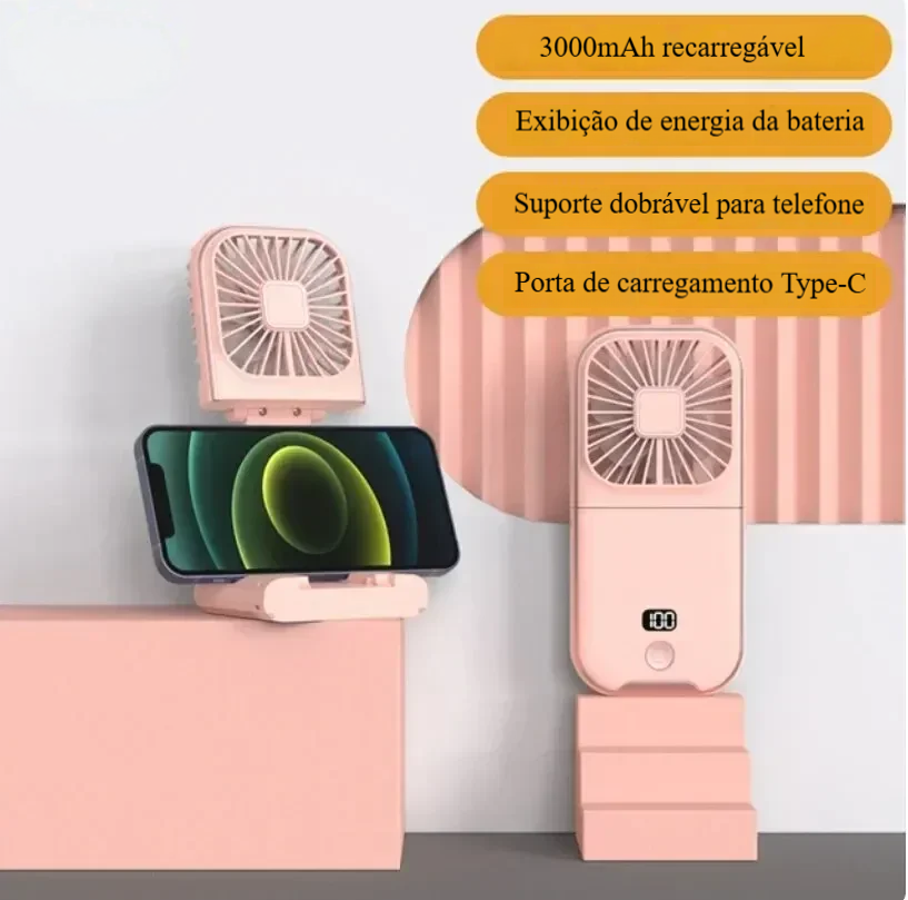 🌀 Ventoinha Portátil 3 em 1 – Dobrável, Recarrregável e Ultra-Leve